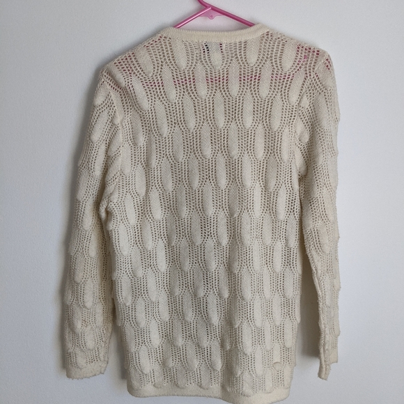 Vintage Cream Colored Bobble Knit Wintuk Cardigan Sweater - Picture 3 of 4